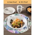 thumbnail image 3 of 13 Inch Round Placemats Set of 6, Watercolor Flowers Non Slip Heat Insulation PP Table Mats, Spring Butterflies Floral Gray Wood Washable Place Mats for Kitchen Dining Party Table Decor, 3 of 7
