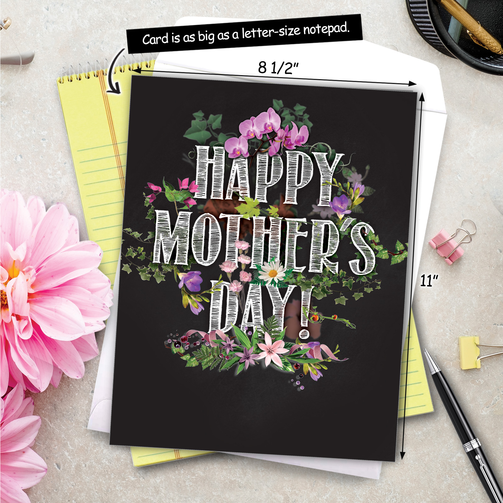 NobleWorks Jumbo Mother's Day Paper Card 8.5 x 11 Inch with Envelope (1  Pack) Big, Jumbo Mom Mother's Day Blooms J3524MDG-US