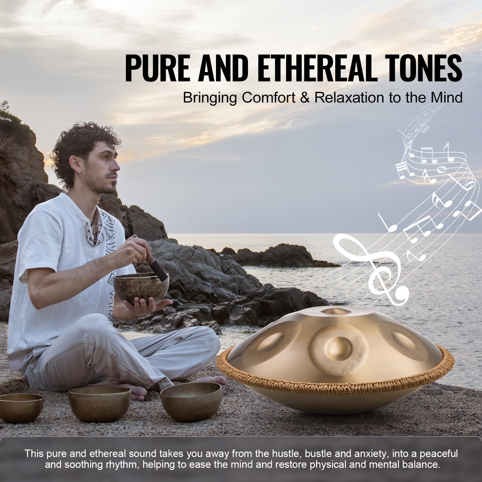 VEVOR Handpan Drum, 22 in & 9 Notes, D Minor Hand Drum, Hand Pan Drum Instrument with Mallets, 440Hz Handpan Stand & Carry Bag, Steel Healing Sound Drum, Percussion Instruments for Adults Beginners