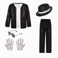 thumbnail image 5 of Paguaki Toddler Boys Outfits Rock Super Sequin Gloves Black Hat Sunglass 80s 90s Themed Outfits Sets, 5 of 6