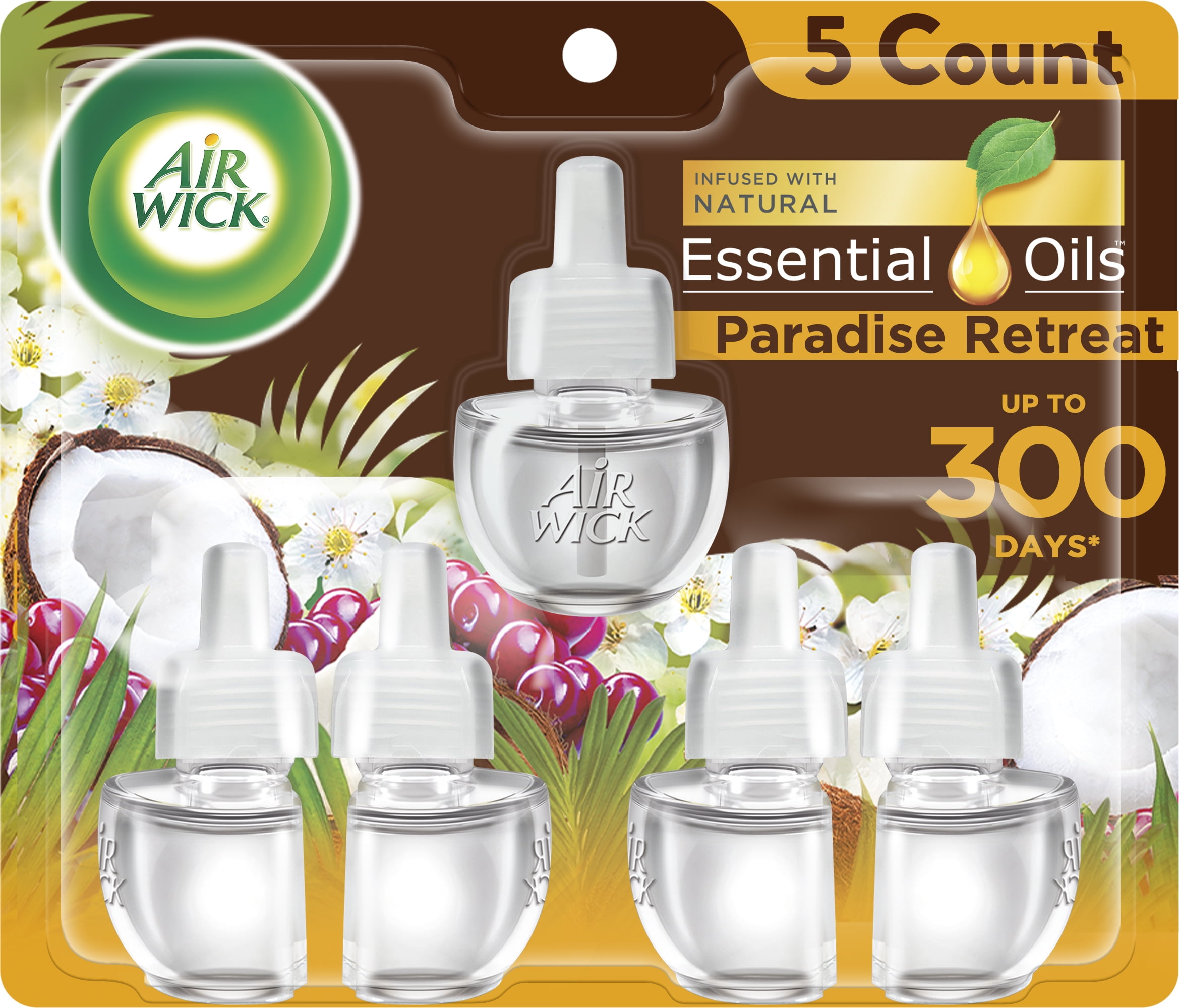 Air Wick Plug in Scented Oil Refill, 5 ct, Paradise Retreat, Air Freshener, Essential Oils