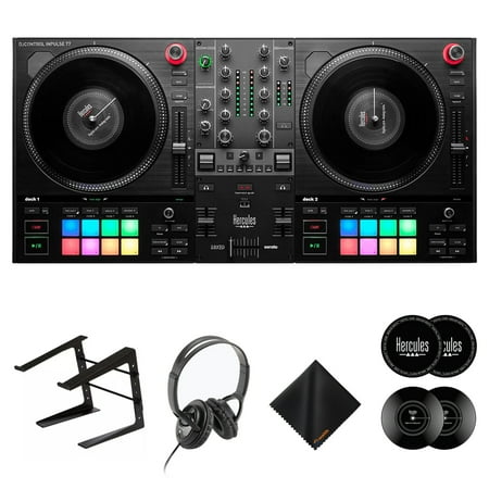 Hercules DJControl Inpulse T7 Black DJ Controller+Headphones+Laptop Stand Bundle