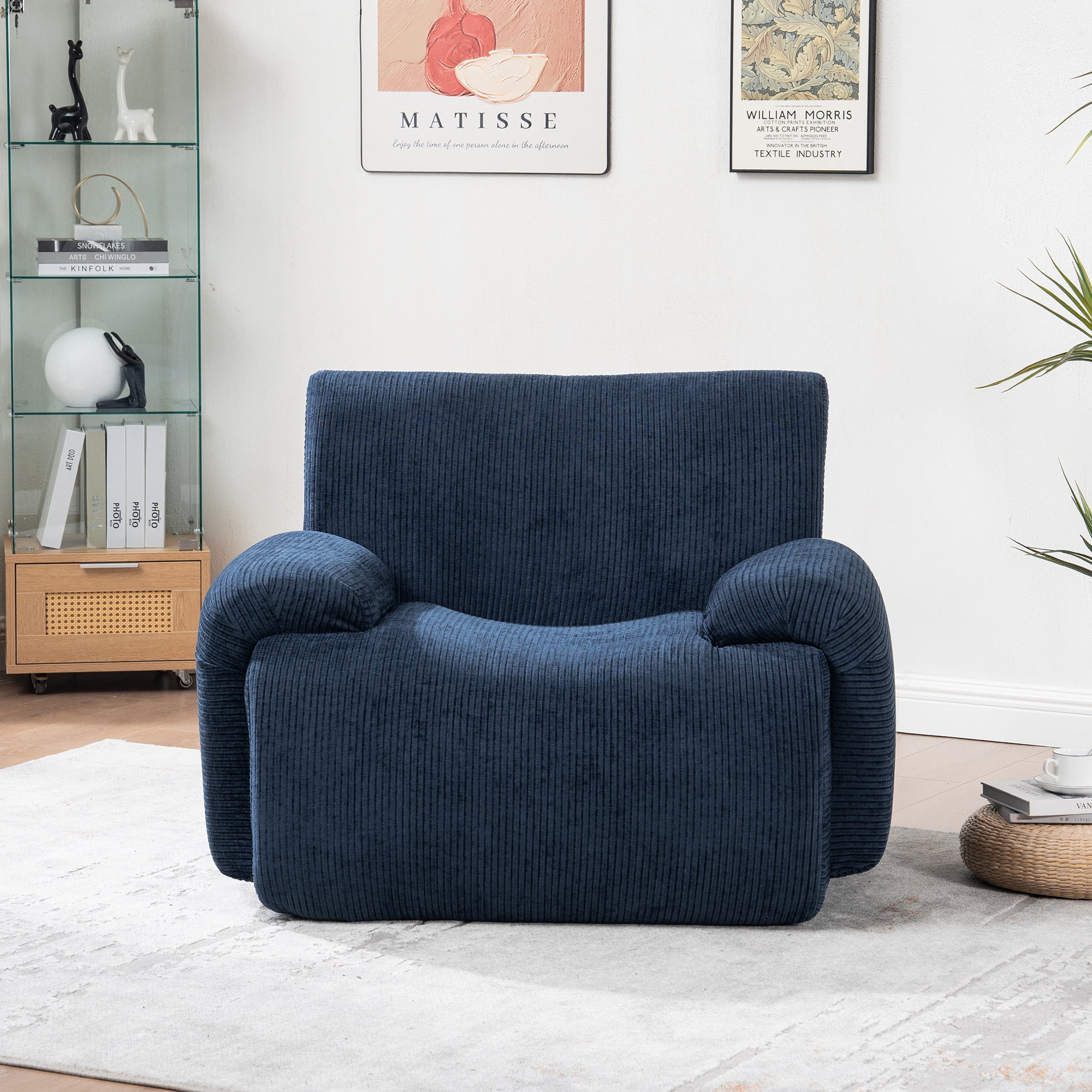 42"W Modern Oversized Accent Chair,Upholstered Boneless Single Sofa Chair,Chenille Armchair Reading Lounge Chair for Living Room,Bedroom,Apartment,Navy