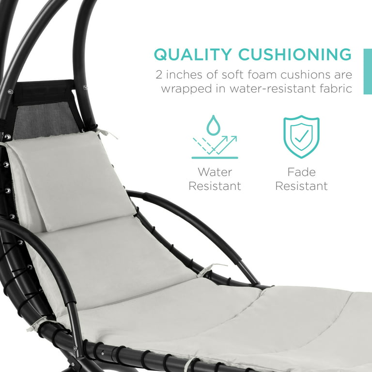 Best Choice Products Hanging Curved Chaise Lounge Chair Swing for Backyard, Patio w/ Pillow, Shade, Stand - Peacock Blue