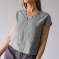 thumbnail image 7 of Aboser Summer Cotton Linen Tops for Women Casual V Neck Blouses Petite Casual Short Sleeve T Shirts Loose Fit Basic Shirt Blouse Womens Solid Color Tees Shirts, 7 of 7