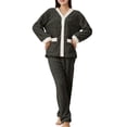 thumbnail image 2 of Pajamas for Women Set Fleece Pullover Top Long Pant Warm Cozy Loungewear Black One Size, 2 of 4