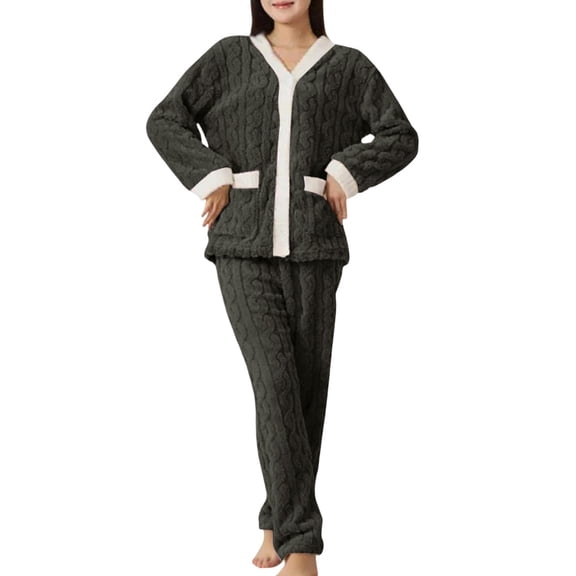 Hugcore Fleece Pajamas Women, Womens Pajama Sets 2 Piece Soft Cozy Warm Fluffy Sleepwear Lounging Warm Sleepwear Warm Pajamas for Women Black One Size