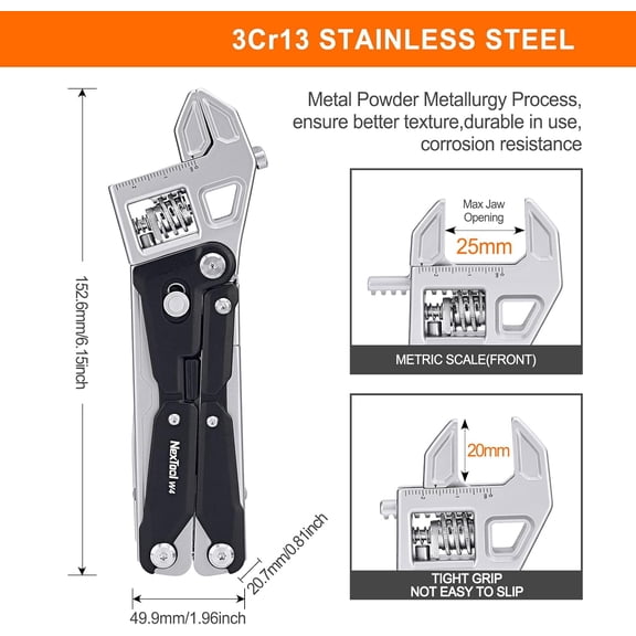 NexTool W4 Adjustable Ratchet Wrench Multitool, 11-IN-1 Foldable EDC Tool with Pliers, Knife, Saw and Screwdriver, Multi Tool for Camping, , and Gifts for Him