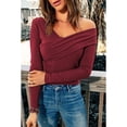 thumbnail image 2 of Top de manga larga con cuello en V, suave y agradable para la piel, cómodo y transpirable, para mujer, para compras en casa, oficina, al aire libre, rojo vino, 2XL, 2 of 7