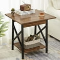 thumbnail image 2 of End Table Large 24 inch Farmhouse Industrial Design Side Table Nightstand with Storage Shelf for Living Room, Easy Assembly, Walnut, 2 of 15