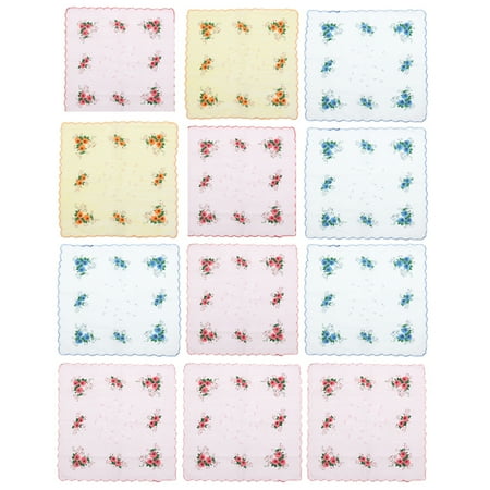 12Pcs Handkerchief Vintage Ladies Lady Women Cotton Pocket Floral Flowers Quadrate Hanky Hankies Christmas Wedding Party Gift