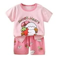 thumbnail image 3 of Trolimons Girl's Letter Print Short Sleeve Top Shorts Set, Pink, 3 of 4