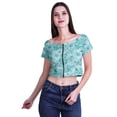 thumbnail image 2 of Moomaya Boat Neck Zipper Top Short Sleeve Viscose Jersey Crop Tops For Women, 2 of 5