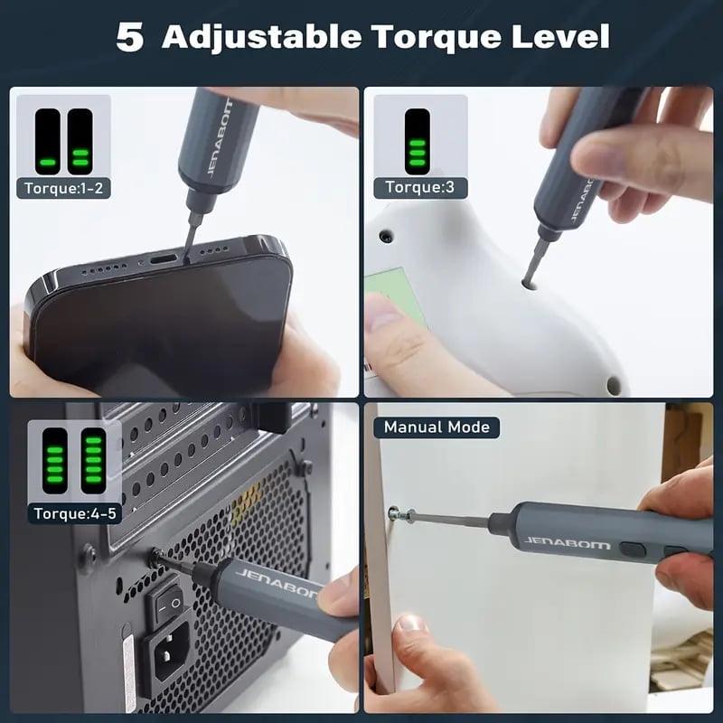 JENABOM Precision Electric Screwdriver Cordless Set Mini Power Screwdriver 68-in-1 Kit with 5 Torque, LED Light, Repair Tool Kit for Phone Computer