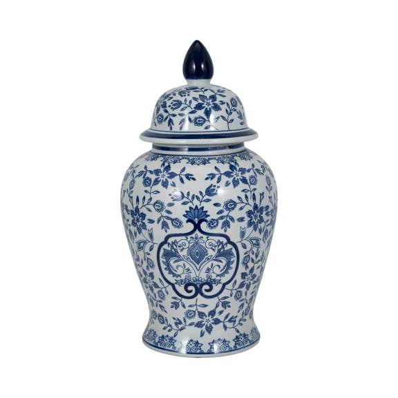 Sagebrook Home Ceramic Temple Jar – Enhance Your Space with Elegant Chinoiserie Charm, Home Decor Accent, Single Piece
