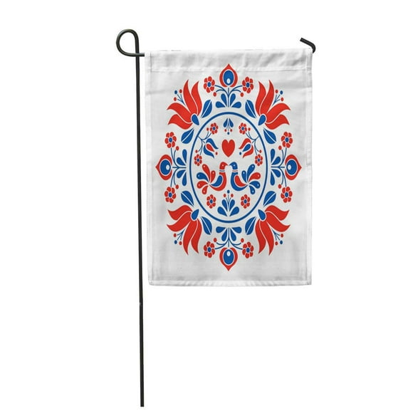 POGLIP Art Hungarian Folk Motif Bird Line Ornament Traditional Abstract Artistic Garden Flag Decorative Flag House Banner 12x18 inch