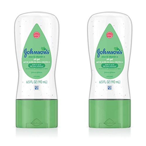 2 Pack Johnsons Baby Oil Gel Aloe & Vitamin-E 6.5 Ounce (192ml)
