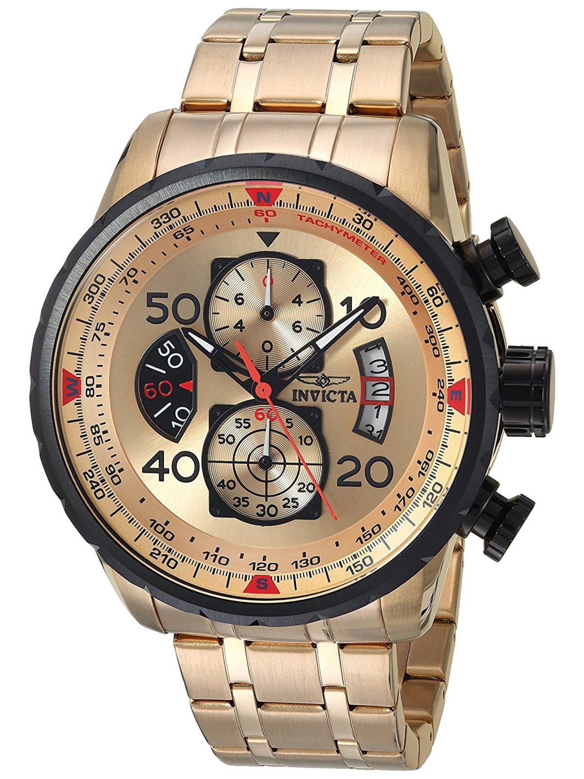 INVICTA 腕時計 クロノグラフ ゴールド ブラック Invicta Men's Watch Aviator Quartz Chronograph Blue Dial YG Steel