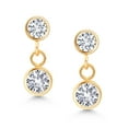 thumbnail image 2 of Gem Stone King 14K Yellow Gold White Created Sapphire and White Lab Grown Diamond Drop Dangle Earrings for Women (0.70 Cttw, Gemstone Birthstone, Round 4MM and 3MM), 2 of 4