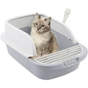 Miumaeov Semi-Closed Cat Litter Box Cat Toilet Pet Safe Non-Stick Coating Litter Box with Cat Litter Scoop for Easier Clean