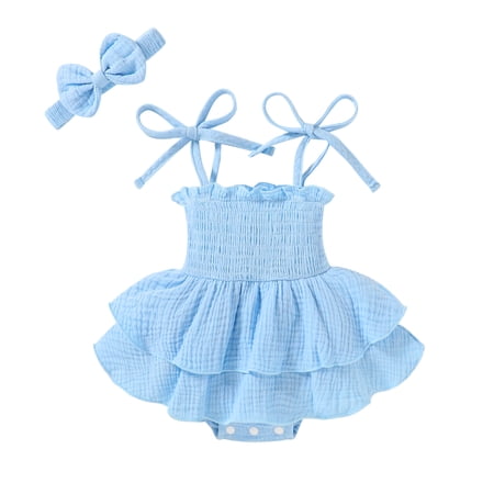 Younger Tree Baby Romper Dress Infant Summer Sleeveless Bodysuit Jumpsuit Outfits with Headband for 12-18 Months