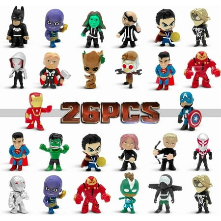 Mini Superhero Toys, 26PCS Minifigures Small Action Figures Superhero Party Birthday Decorations for Kids’ Christmas Stocking, Easter Eggs Cake Toppers Collectibles