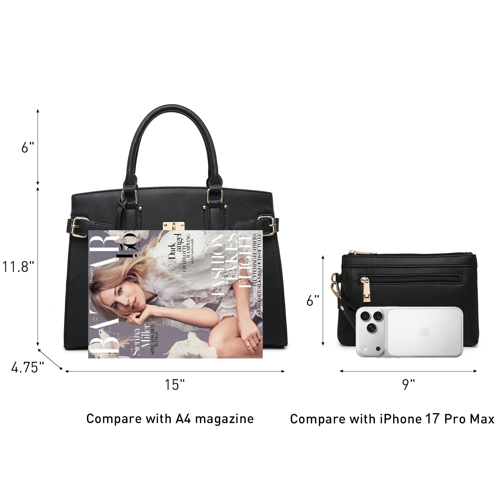 Female Satchel Handbags Shoulder Tote Top Handle Bags with Matching Wristlet Wallet