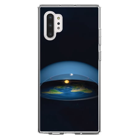 DistinctInk Clear Shockproof Hybrid Case for Galaxy Note 10 PLUS (6.8 Screen) - TPU Bumper Acrylic Back Tempered Glass Screen Protector - Flat Earth Map