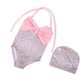 thumbnail image 3 of WUXIAN Toddler Girl Swimwear One Piece Bathing Suit Bow Bikini Tankini Infant Swimwear With Hat Swim Wear,Pink,7-8 Years, 3 of 9