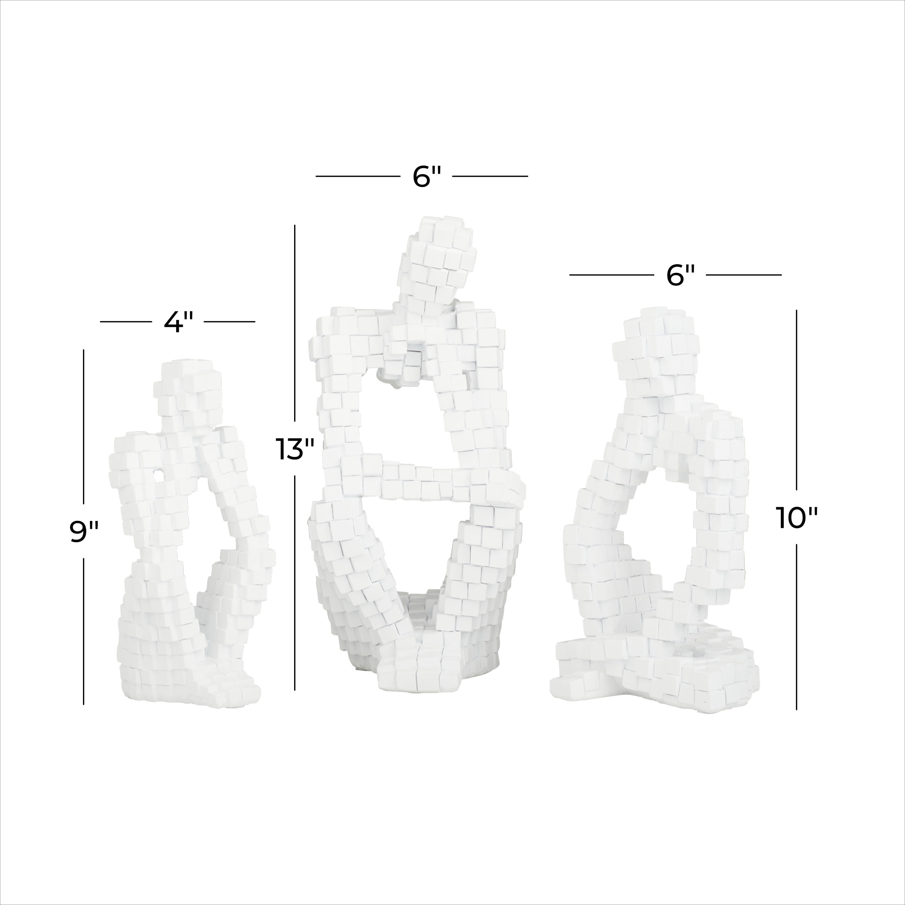 DecMode 6"W, 13"H Polystone Contemporary Sculptures, White, 3-Piece
