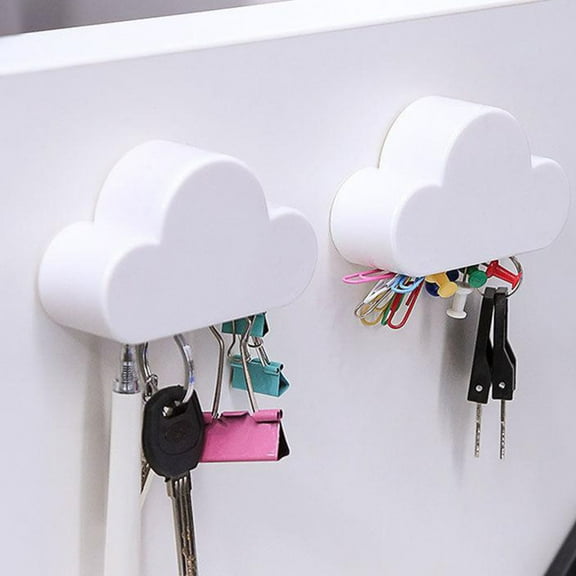 2Pcs Wall-mounted Key Holders Punch Free Racks Cloud Shape Holders (White)
