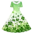 thumbnail image 2 of BRGZLK Girls Stretchy Dress Hepburn Style Saint Patricks Day Holiday Shamrock Print Short Sleeve Turn Down Collar Dress Kids Irish Dresses Party Outfits Mint Green A 9-10 Years, 2 of 5