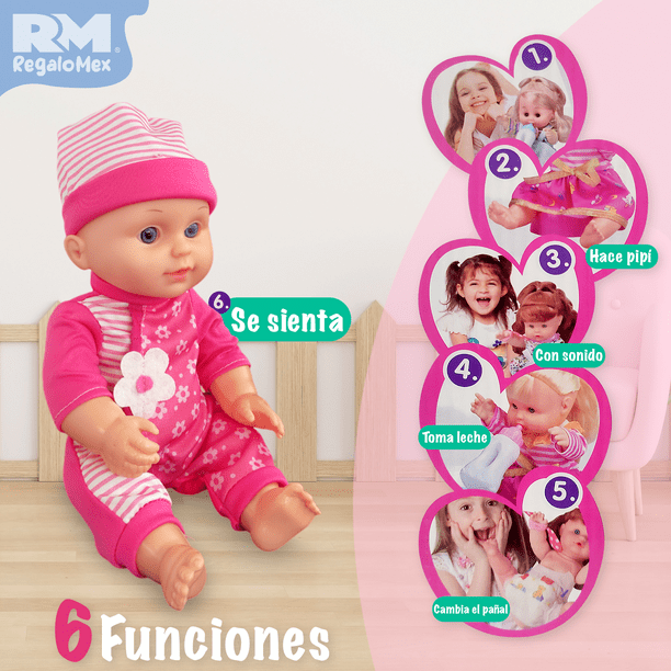 Juguete Muneca Bebe con Accesorios Biberon Chupon Cubiertos Muneco para Ninas rosa Grande