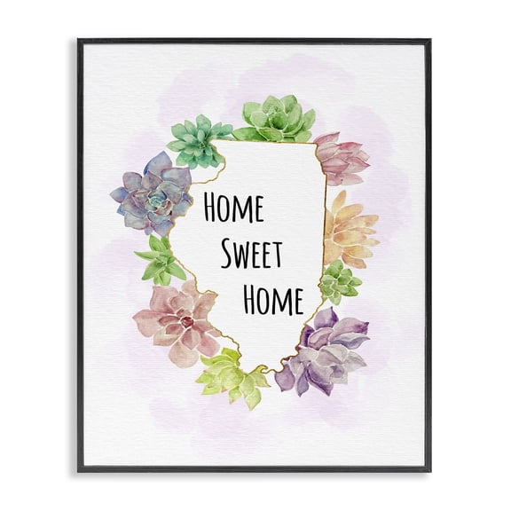 Stupell Industries Bohemian Illinois State Home Sweet Home Succulent Watercolor Vignette Black Framed Giclee Art, 11 x 14, by Ziwei Li