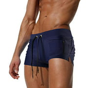 TONLEN Mens Swimwear Short Swim Trunks with Zipper Pockets Dark Blue 1 L
