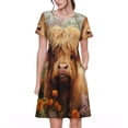 thumbnail image 1 of Disketp Cute Floral Cow para Vestido de Manga Corta para Mujeres, Vestidos de Verano para Mujeres, Casual y Holgado para la Playa, 1 of 6