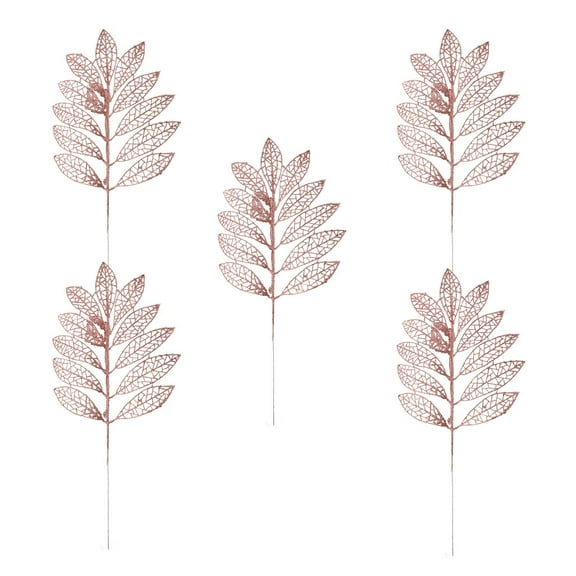 HONMEET 5Pcs Golden Rose Gold Plastic Artificial Leaves for Christmas Tree Decor Home Decor 16.1x7.9x0.04in