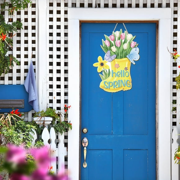 Personalized Signs Door Plates Colorful Flowers Spring Hanging Decorative Signs Wooden Spring Welcome Panels Are Used To Decorate The Porch Entrance Door