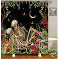 thumbnail image 3 of 4PCS Funny Skull Skeleton Shower Curtain Sets with Rugs, Waterproof Fabric Black Shower Curtain, Gothic Spooky Cool Bone in Bathtub Get Naked Horror Halloween Cat Fish Men Boys Bathroom Decor, 3 of 7