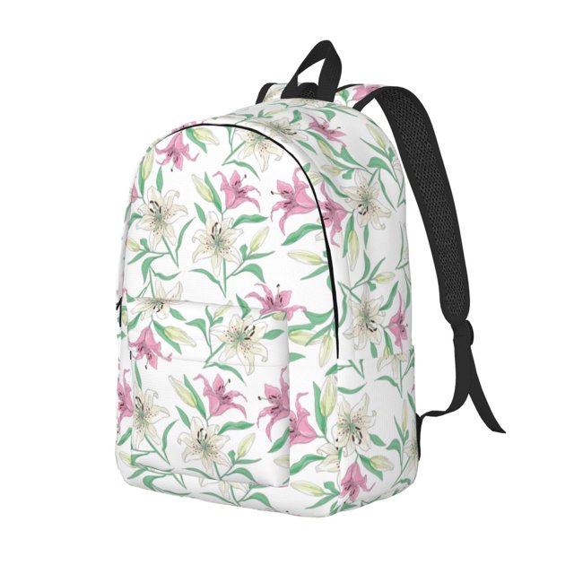 Balery Lilies Flowers Mochila Clásica Impresa Básica para Viaje, Mochila Escolar Resistente al Agua, Mochila de Lona con Correas Ajustables-Medium