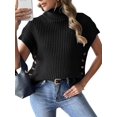 thumbnail image 3 of Womens Cap Sleeves Sweater Vest Turtle-Neck Ribbed Knit Tank Tops Basic Slim Fit Top Black One size, 3 of 8
