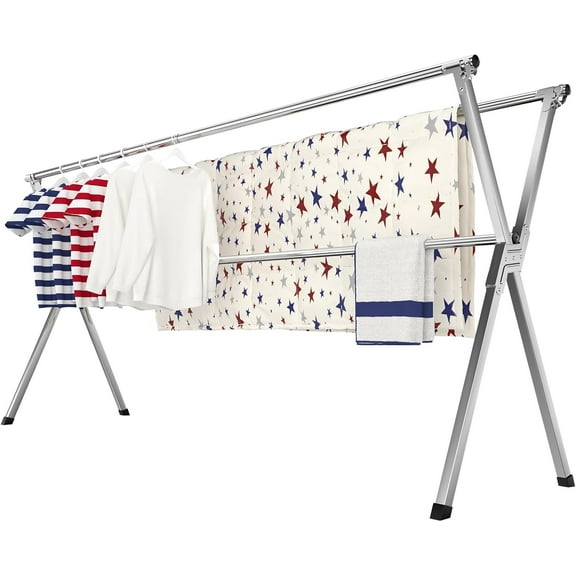 Clothes Drying Rack, Heavy-Duty Folding Laundry Drying Rack for Indoor Outdoor Use, 50.4-78.7" Extendable Stainless Steel, Space-Saving Design, Foldable Freestanding Airer