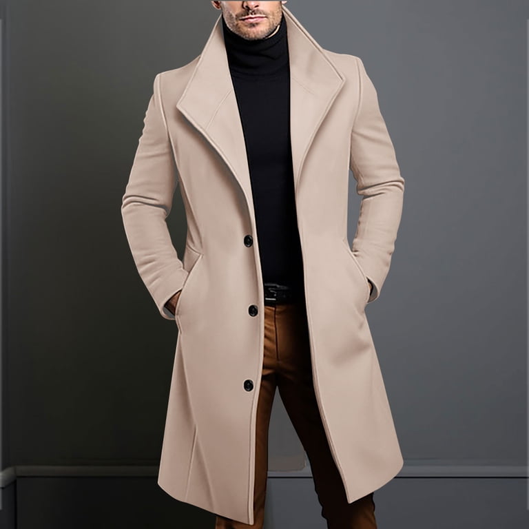Dxzfnsa Mens Long Trench Coats Loose Comfy Solid Color Single