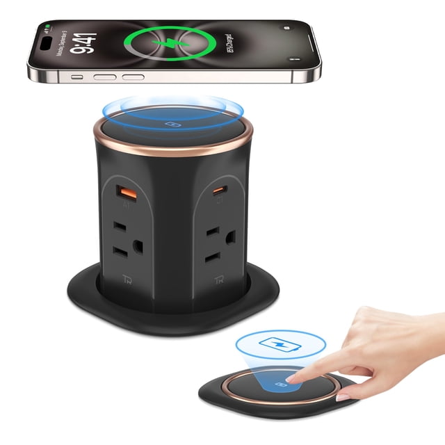 Receptáculo plegable motorizado para encimera con cargador inalámbrico