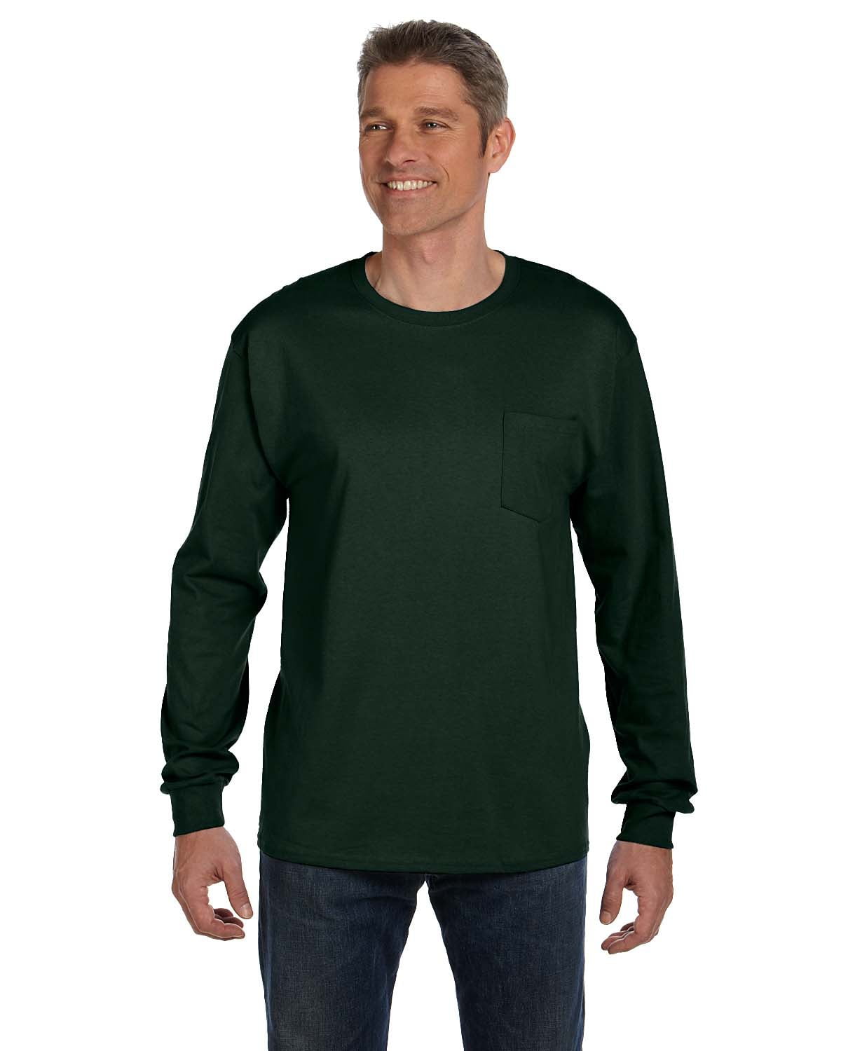 Hanes Tagless Long Sleeve T-Shirt with a Pocket