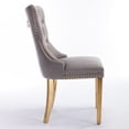 thumbnail image 4 of Velvet Upholstered Dining Chairs Set of 2, Wingback Dining Room Chairs with Button Tufted Back, Ring Pull Trim and Golden Stainless Steel Legs, Luxury Dining Chairs for Living Room Kitchen, Gray, 4 of 7