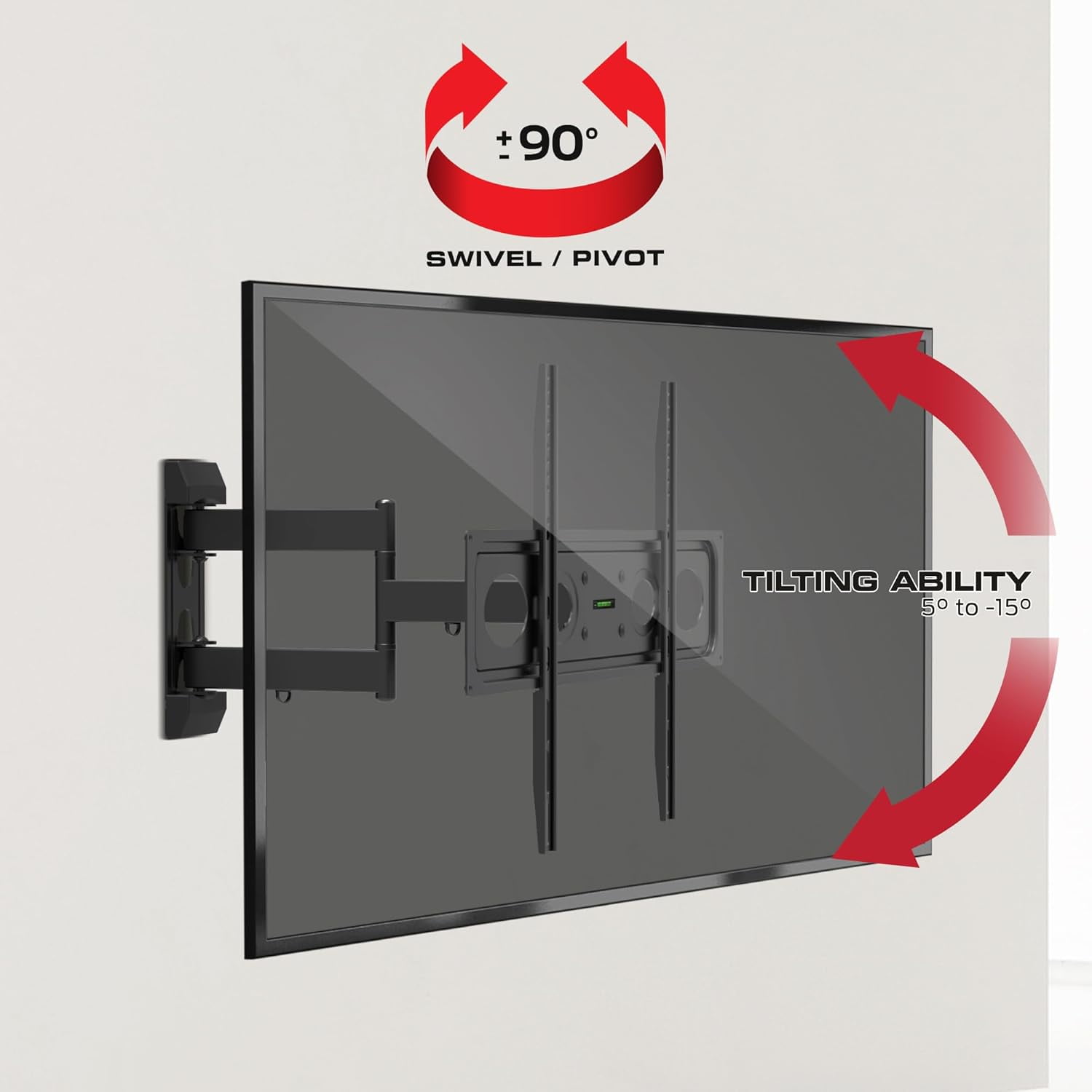 Monster Full Motion TV Mount for 32”-80” TVs up to 88 Lbs., Flat Panel Swivel & Tilt Television Mount, Heavy Gauge Steel Construction, Tilts 5° - -15°, 90° Swivel