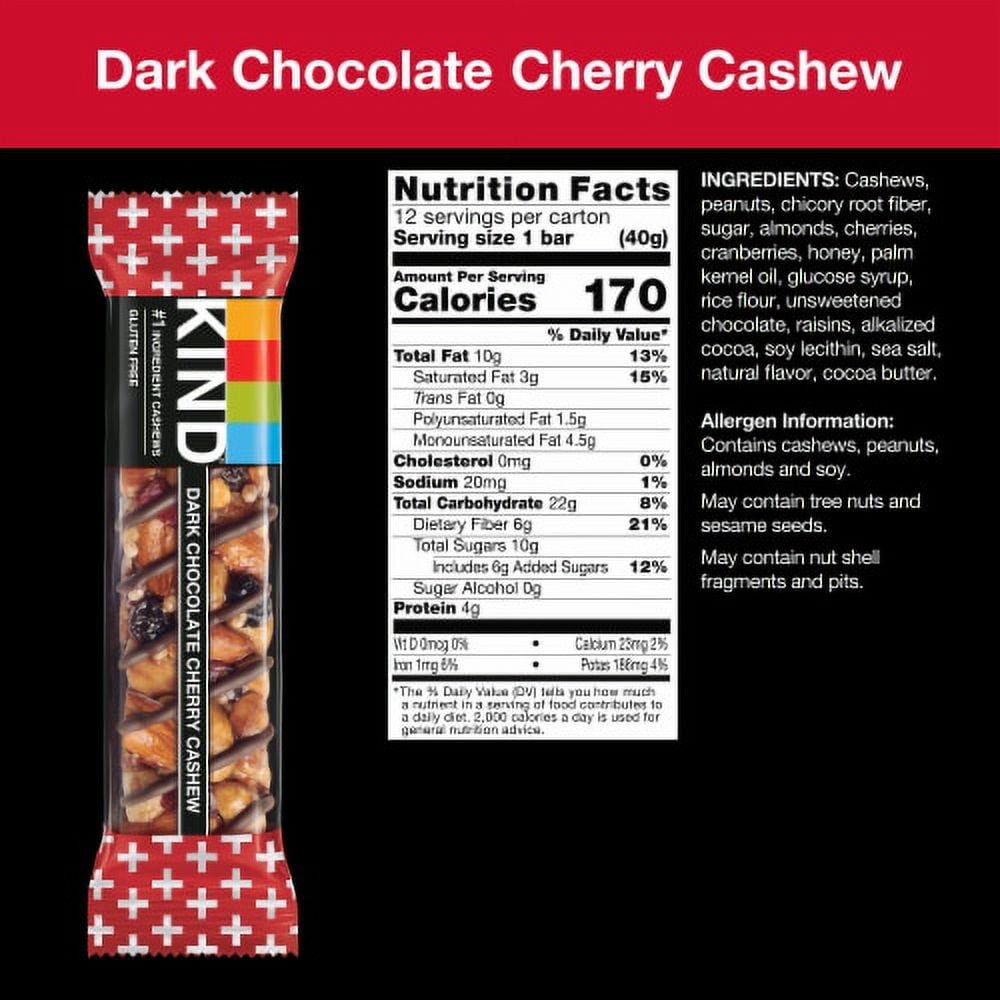 2X-KIND Gluten Free Dark Chocolate Cherry Cashew Healthy Snack Bars - 1.4 oz - 12 ct
