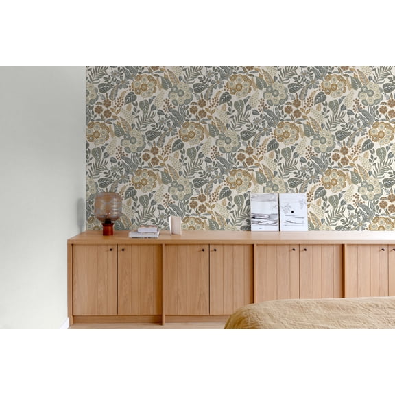 Spring Wood/Sirocco Green Tropical Bouquet Print Non Woven Non-Pasted Textured Wallpaper 57 Sq. Ft.