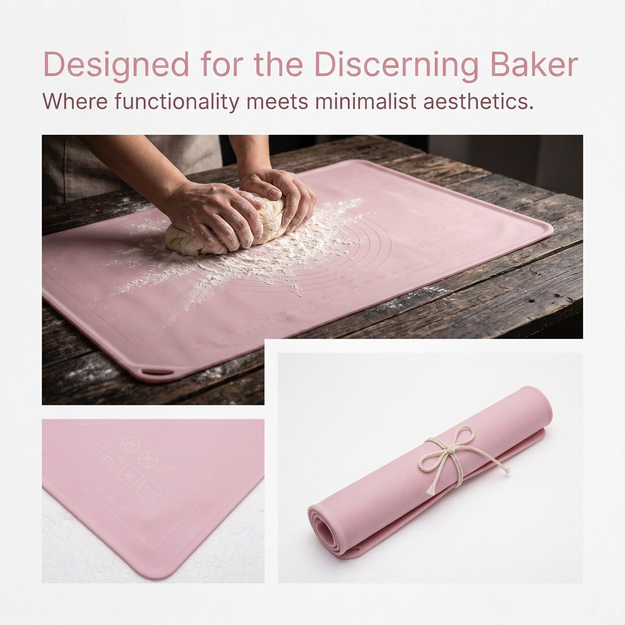 Unique Bargains Solid Color Silicone Pastry Baking Mat with Measurements Pink 15.7"x23.6"